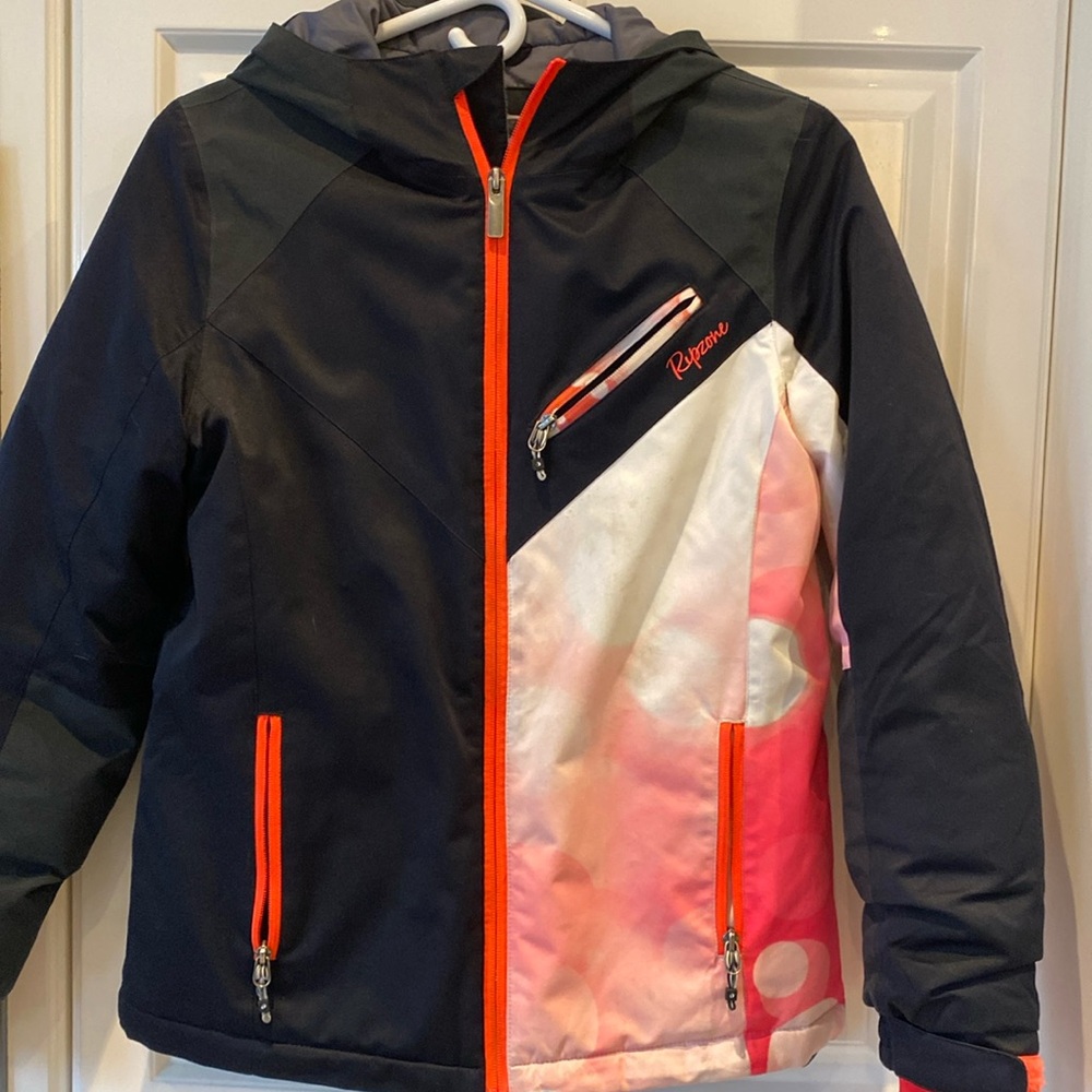 Ripzone Ski Snowboard Winter Jacket with Hood, Youth Girls Large Black and Pink